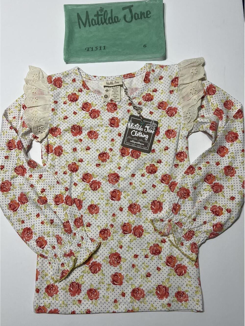 Matilda Jane Girls Floral Long Sleeve Top with Lace Ruffle 6